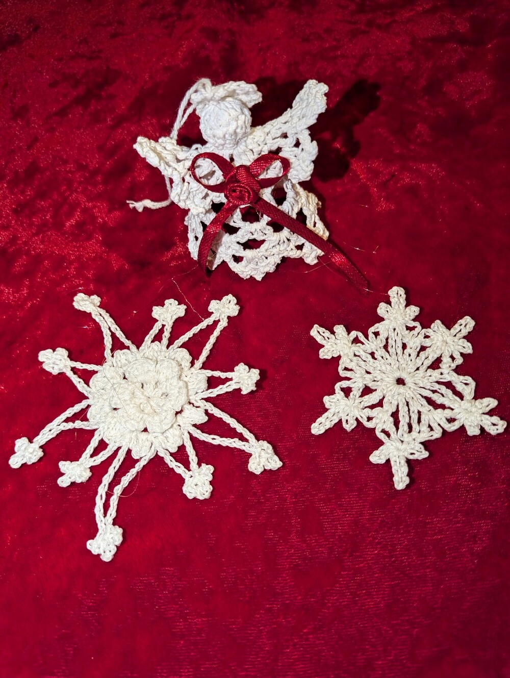 Handcrafted Cream Crochet Holiday Ornaments Set - Elegant Snowflakes & Angel